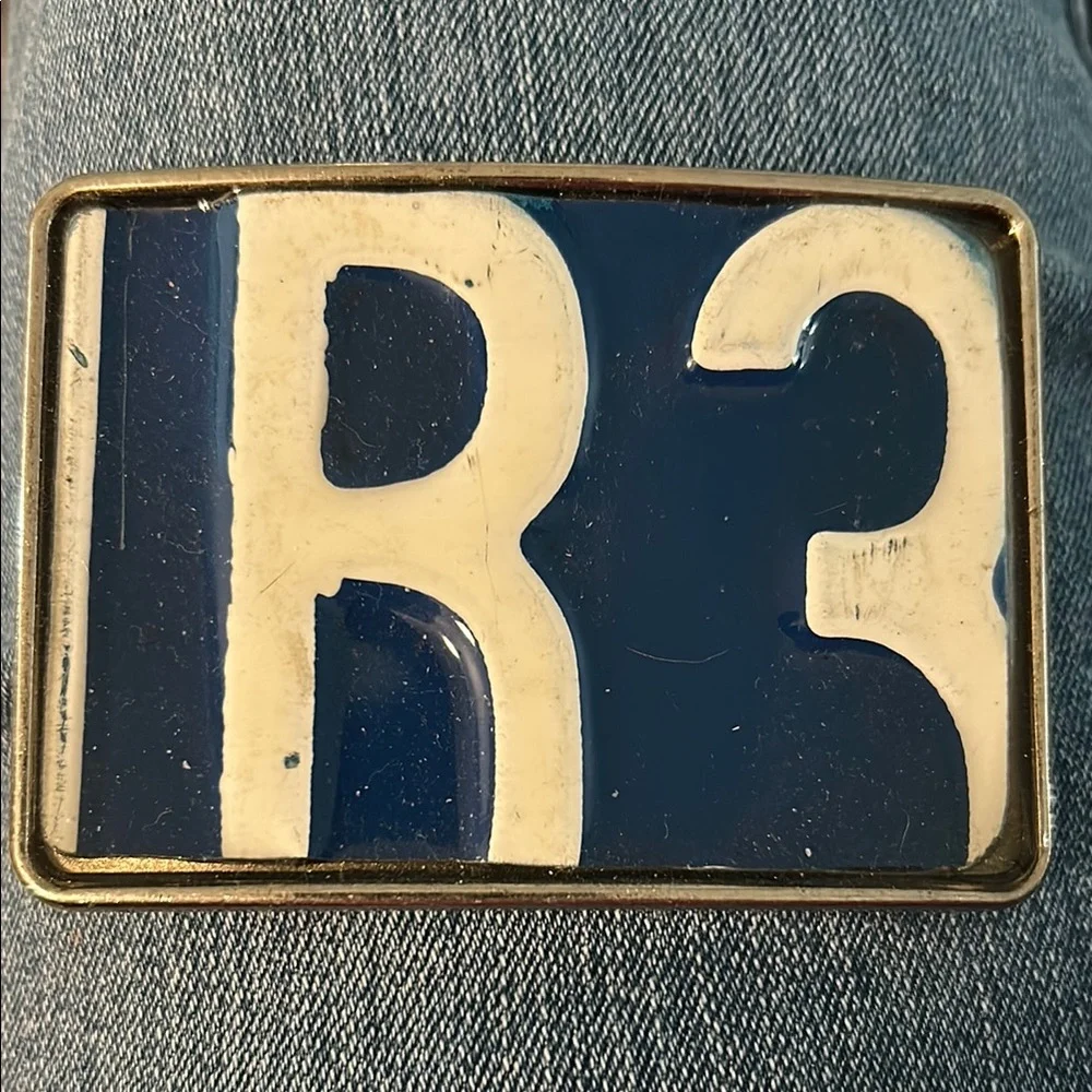License plate belt buckle NEW artisan made blue white buckle R3 one of a kind